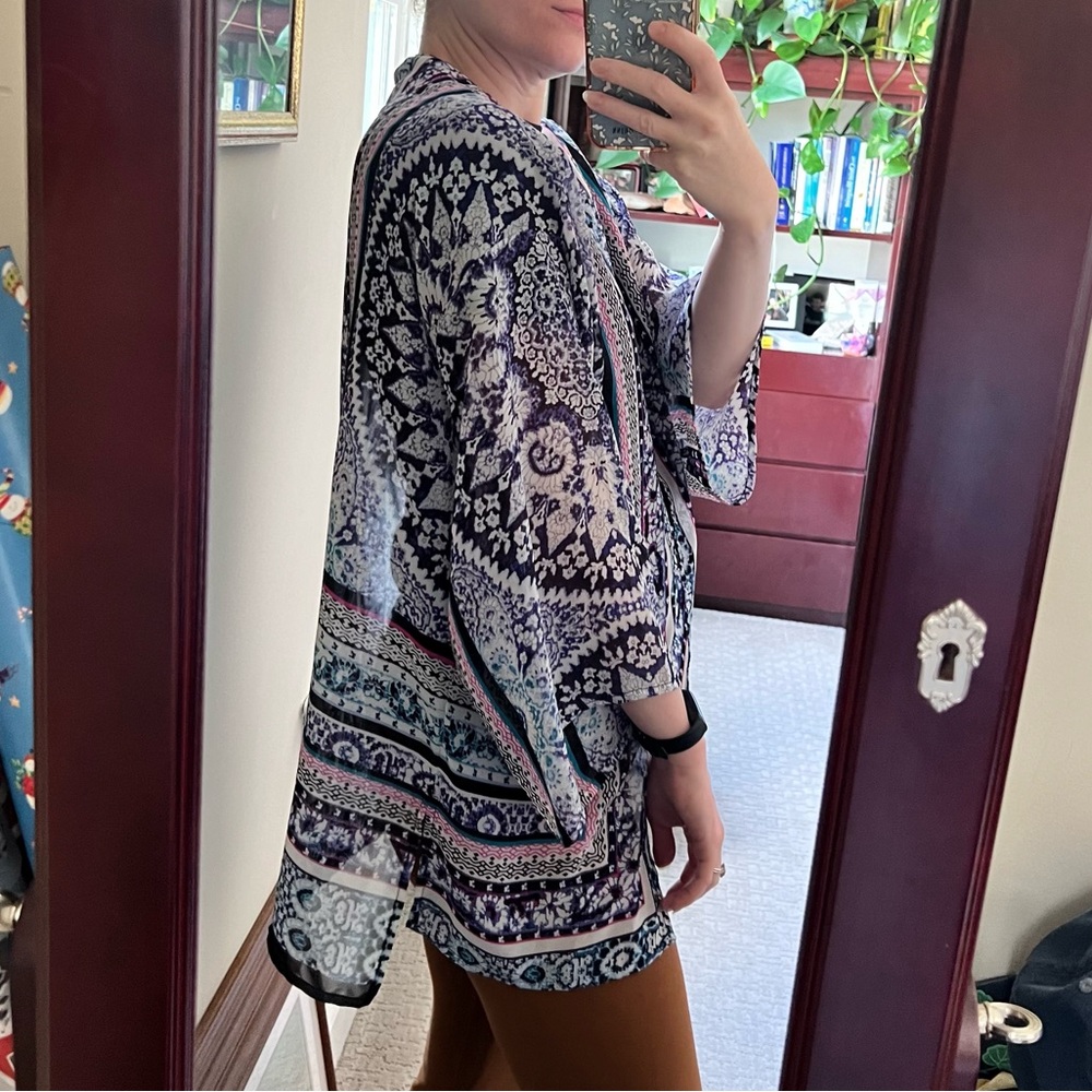 Express Sheer Kimono Duster Cardigan Cover Up Multicolor pattern - Picture 6 of 7